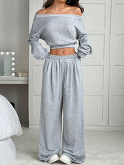 Fashion Slim-fit Off-the-shoulder Navel Solid Color Casual Pants Suit