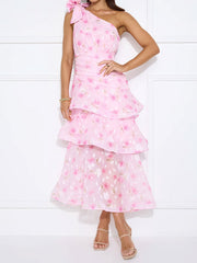 One shoulder tiered maxi dress
