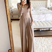 Simple round neck long sleeve slim two-piece suit