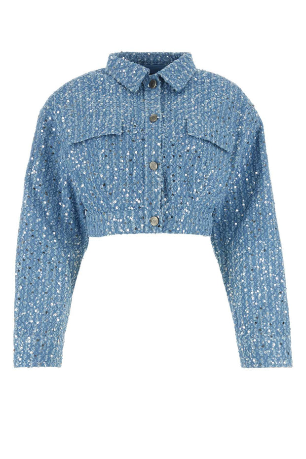 Women's Denim Sequined Jacket & Short Two-Piece Set