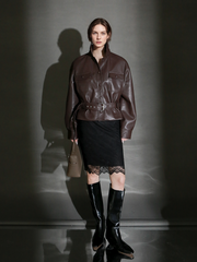 Women’s Cropped Sheepskin Leather Moto Jacket – High-End Belted Designer Biker Outerwear