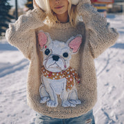 Fuzzy French Bulldog Dog Family Felt Cozy Knit Sweater