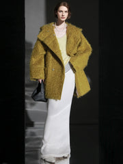 Cloud Plush Hooded Mohair Wool Coat for Women – Double-Faced Teddy Textured Wool Overcoat, Soft and Warm Winter Outerwear