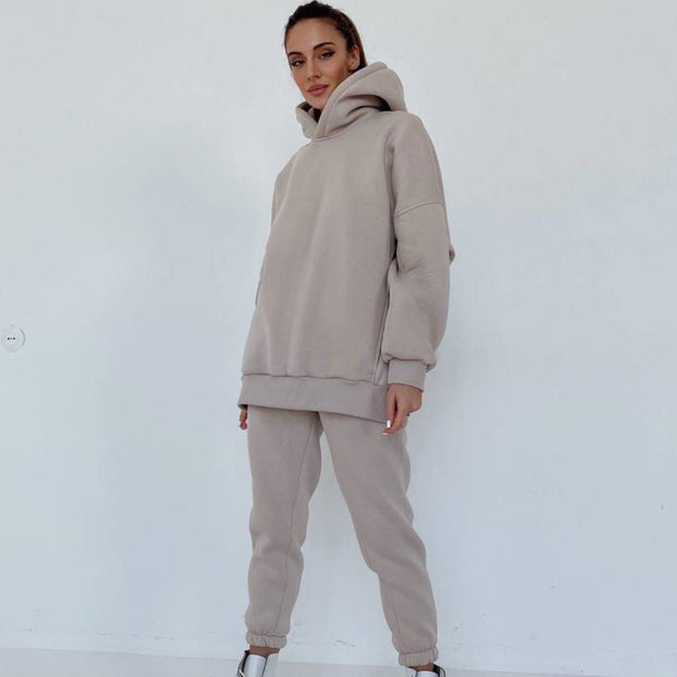 Casual Solid Color Long Sleeves Hooded Set