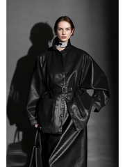 Chic Oversized Leather Jacket for Women – Premium Lambskin Commuter Coat with Large Pockets, Autumn Fashion