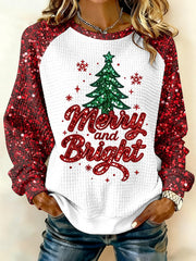 Women's Merry And Bright Print Raglan Sleeve Sweatshirt