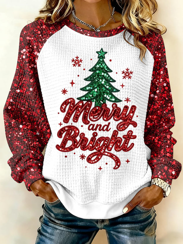 Women's Merry And Bright Print Raglan Sleeve Sweatshirt