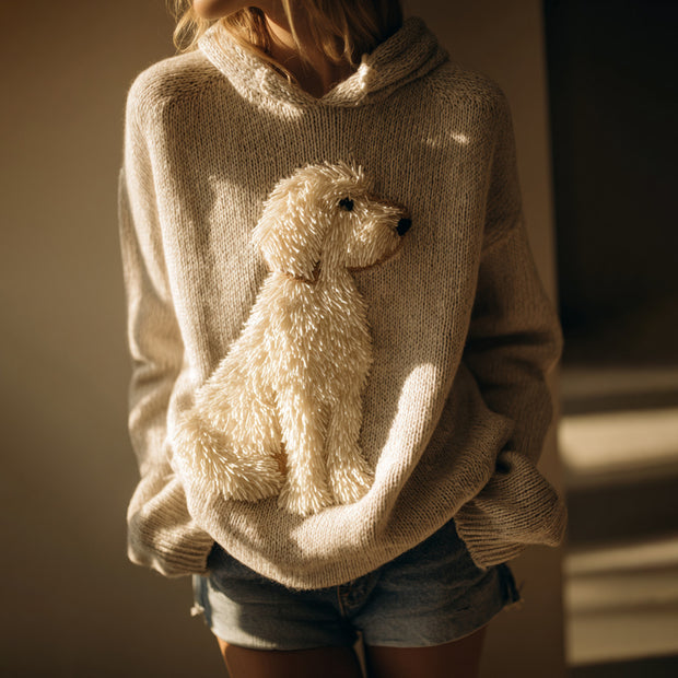 Classic Fuzzy Labradoodle Dog Felt Cozy Knit Hooded Sweater