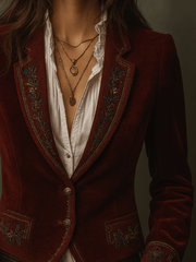 Vintage Burgundy Boho Stitching Velvet Jacket
