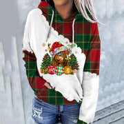 Women's Christmas Highland Cow Plaid Print Casual Hoodie