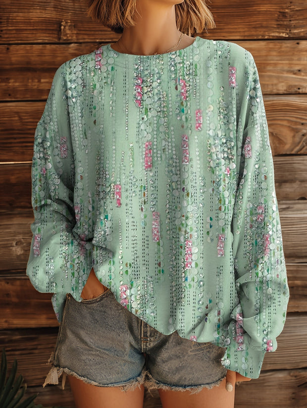 Women's Texture Art Printed Casual Crew Neck Sweatshirt