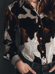 Luxe Texture Velvet Cow Print Button-Up Shirt