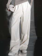 Wool Blend Drawstring Wide-Leg Pants – Color Block Casual Trousers for Women, Trendy Relaxed Fit Banana Pants for Autumn/Winter