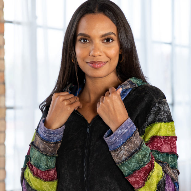 Rows of Flowers Block Print Zip Hoodie | Handmade, Fair Trade