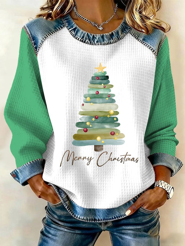 Women's Retro Christmas Tree Print Sweatshirt