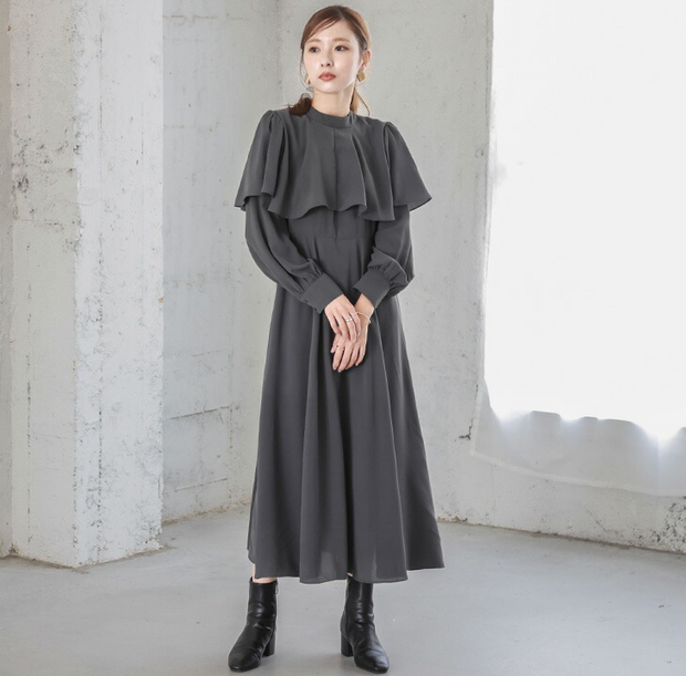 Loose Casual With Piece Long Sleeves And Round Neck Maxi Dress