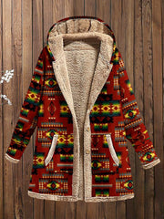 Wearshes Casual Long Sleeve Western Print Hooded Coat