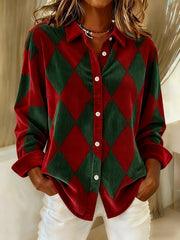 Women's Christmas Contrast Plaid Shirt