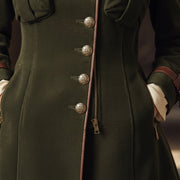 Forest Green Military-Inspired Coat with Plaid and Leather Accents