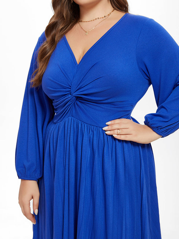 Solid Twist Front Midi Dress