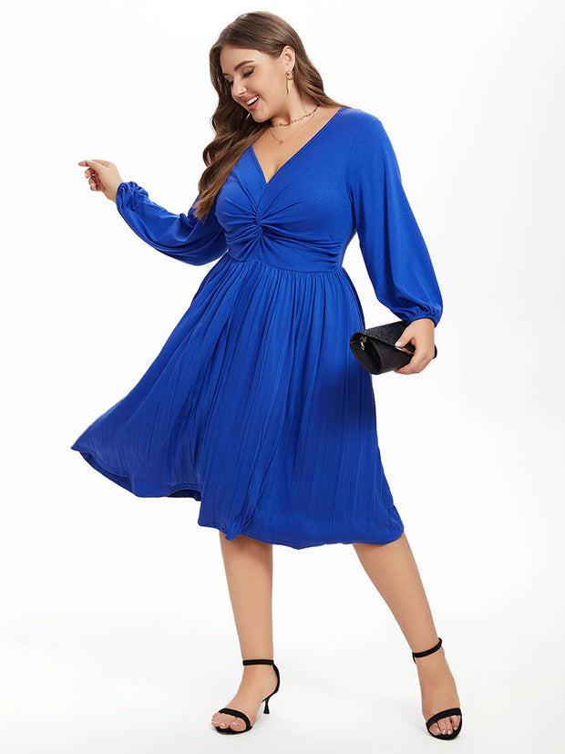 Solid Twist Front Midi Dress