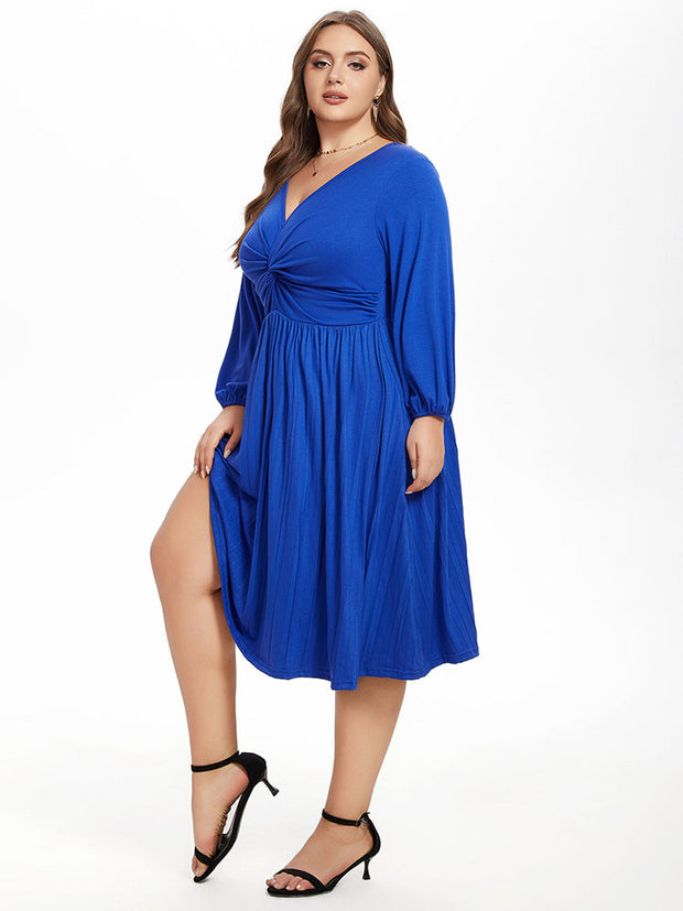 Solid Twist Front Midi Dress