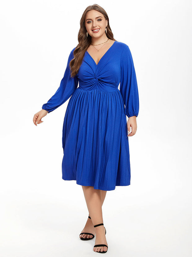 Solid Twist Front Midi Dress