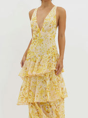 V neck tiered maxi dress