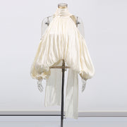 Temperament Bow Lace-up Off-shoulder Chiffon Shirt