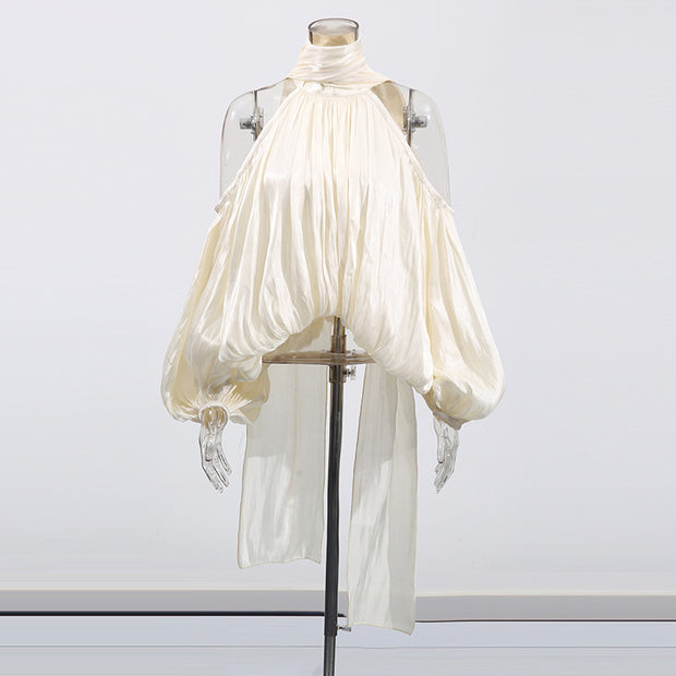 Temperament Bow Lace-up Off-shoulder Chiffon Shirt