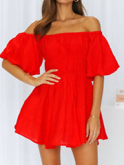 Off shoulder ruched dress in red