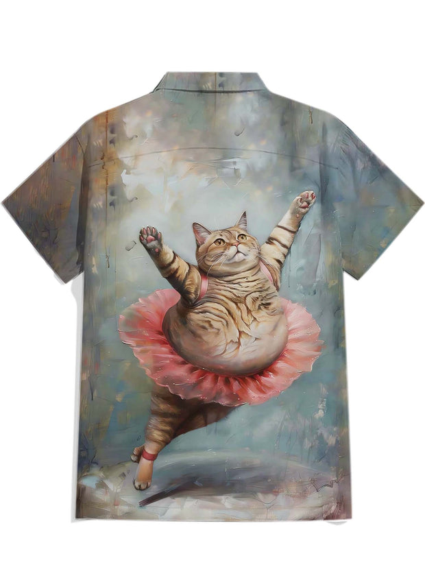 Funny Big Belly Cat Ballet - 100% Cotton Shirt