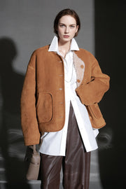 Reversible Suede Wool Coat for Women – Short Plush Jacket, Thick Warm Outerwear, Stylish Fall Winter New Arrival