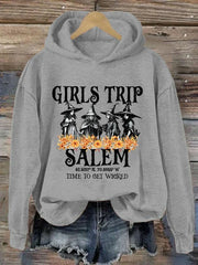 Women's Girl's Trip Salem Time To Get Wicked Halloween Print Hoodie