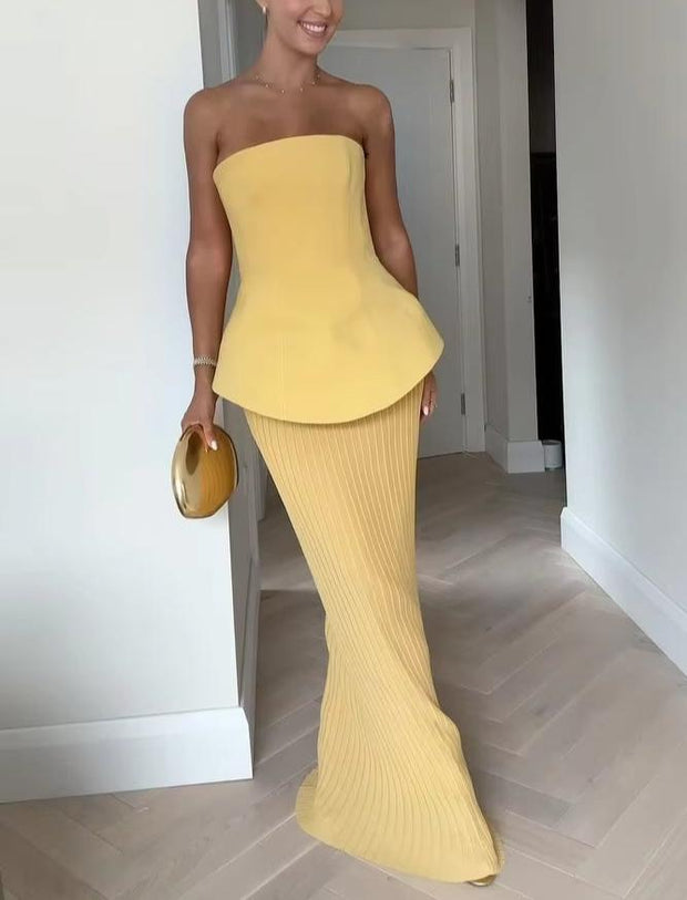 Sexy Sleeveless Tube Top Stitching Pleated Dress