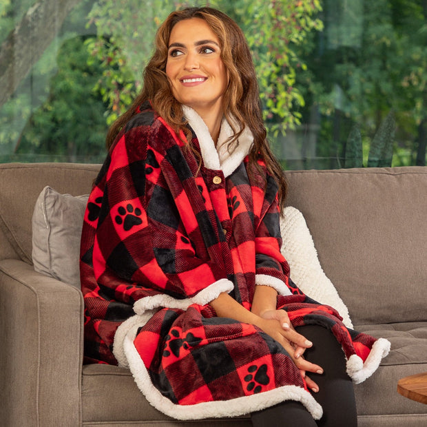 Super Cozy Paw Print Blanket Hoodie Cape