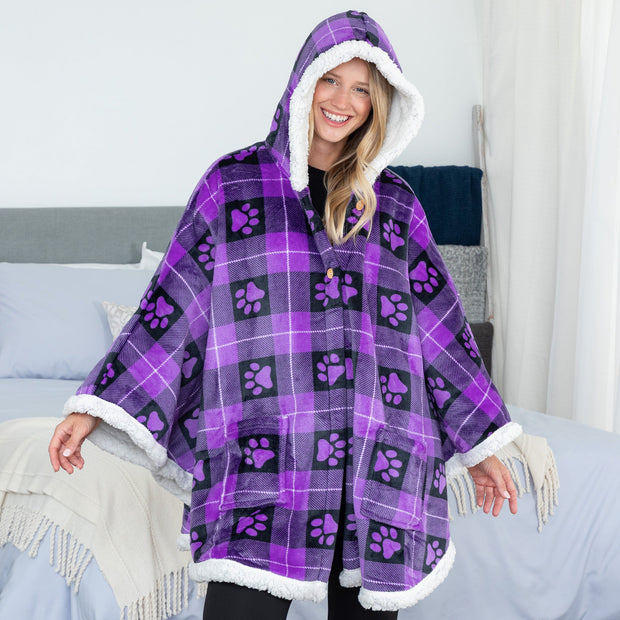 Super Cozy Paw Print Blanket Hoodie Cape