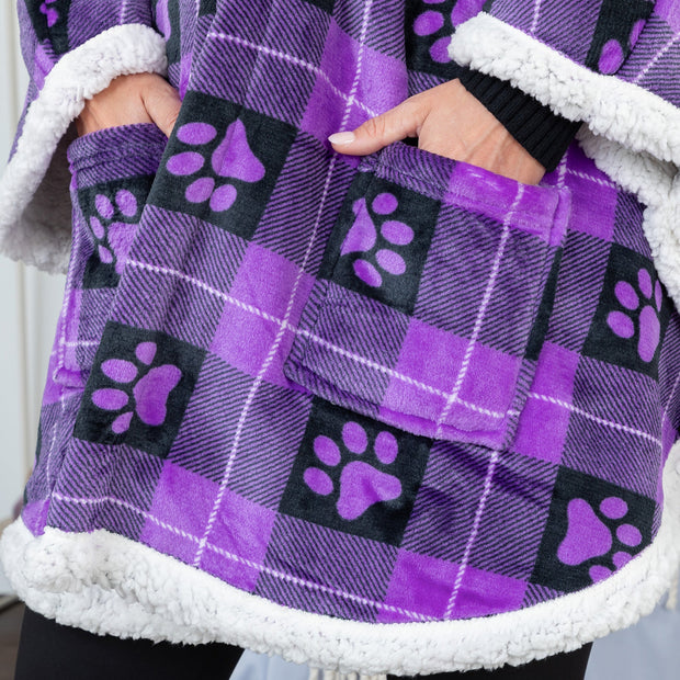 Super Cozy Paw Print Blanket Hoodie Cape