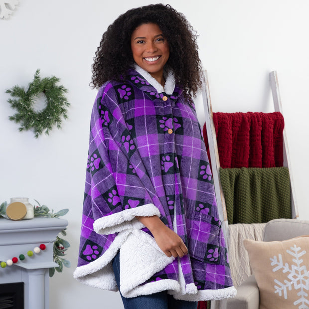 Super Cozy Paw Print Blanket Hoodie Cape