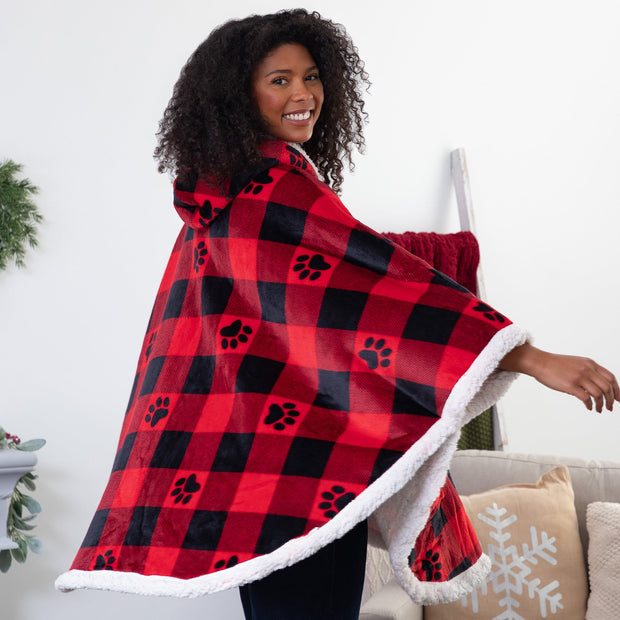 Super Cozy Paw Print Blanket Hoodie Cape