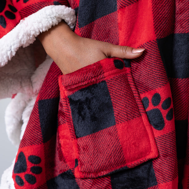 Super Cozy Paw Print Blanket Hoodie Cape