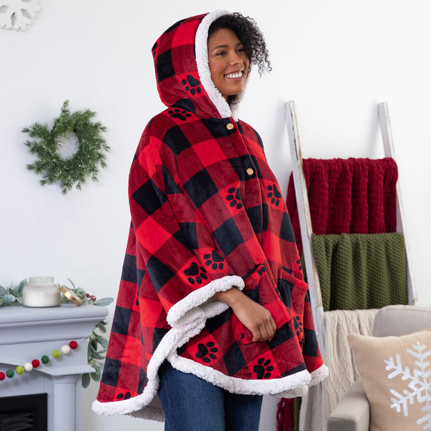 Super Cozy Paw Print Blanket Hoodie Cape