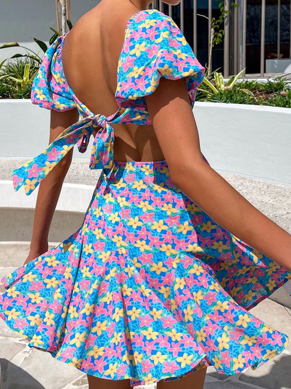 Puff sleeve printing dress