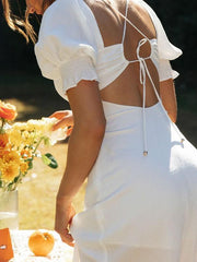 Puff sleeve v nevk dress