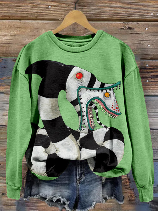 Halloween Horror Movie Sand Worm Pattern Cozy Sweatshirt