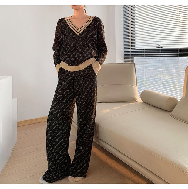 Temperament Double-Sided Jacquard Sweater Two-Piece Set