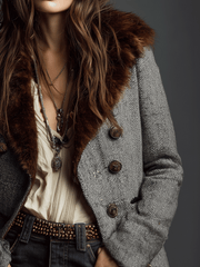 Retro Tailored Tweed Contrast Fur Lapel Jacket