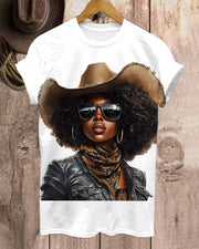Afro Black Cow Girl Neck Short Sleeve Tshirt