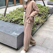 Casual Slit Sweater Wide Leg Pants Two Pieces Set