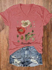 Floral Graphic Print V-neck Women's T-shirt